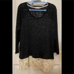 Altar’d State Black Heather with Lace Trim Top